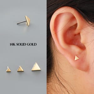 Minimalist Triangle Stud in 14K Solid Gold – Threadless Push Pin Earring, 16/18/20G Flat Back Labret Stud, Helix, Tragus, Cartilage Earring