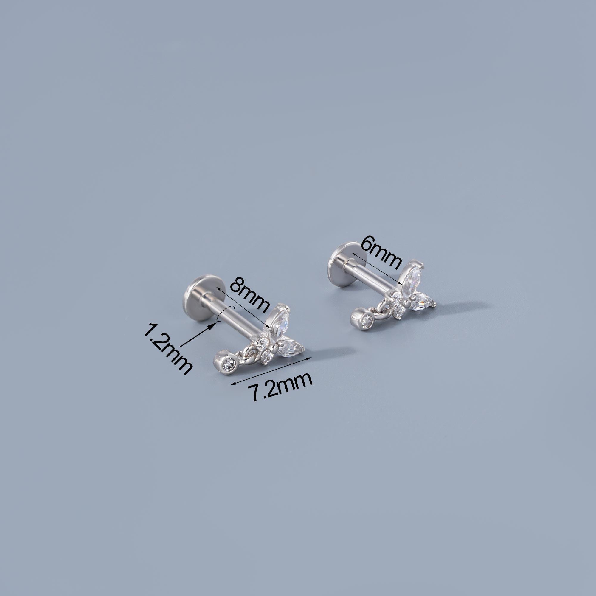 Orecchini A Farfalla Per Cartilagine In Argento 925 – 18G, 7mm – Minimalisti, Per Helix, Tragus, Lob – Regalo Donna