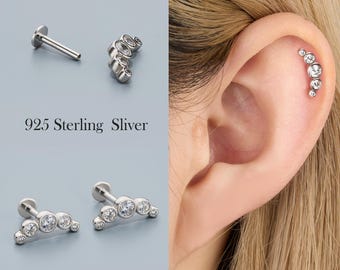 925 sterlingzilveren oorstekers oorstekers| 16G 6 mm/8 mm conch helix-oorbel met interne schroefdraad | Sprankelende nikkelvrije sieraden, 1 stuk