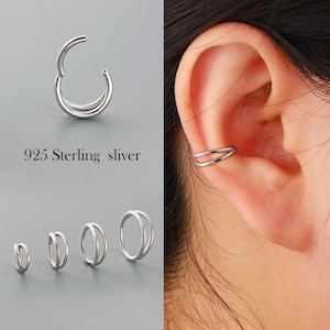 16G Double Layer Hoop Earring | 6–12mm Minimalist 925 Sterling Silver Clicker for Helix, Daith, Conch, Cartilage | Hypoallergenic Nose Ring