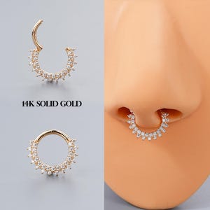16G 14K Solid Gold CZ Septum Hoop/Daith Earring/Tiny Gold Earrings/Septum Jewelry/Everyday Earrings/Gift For Her/Septum Clicker/Conch/Helix