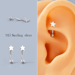 925 Sterling Silver 16G 6/8mm Curved Barbell, Star Rook Piercing, Daith Earring, Vertical Labret, Cartilage Piercings, Minimalist Barbell