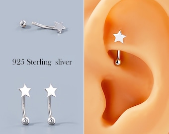 Srebro próby 925, 16G, 6/8 mm, zakrzywiony sztanga, piercing Star Rook, kolczyk Daith, pionowy labret, piercing chrząstki, minimalistyczny sztanga