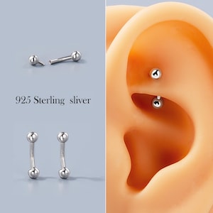 925 Sterling Silver 16G 6mm Curved Barbell, Internally Threaded 3mm Ball, Rook, Daith, Cartilage, Vertical Labret, Eyebrow, Bridge Piercing