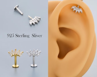 Pendiente de hélice oculta en plata de ley 925 – Pendiente de hélice vertical, circonita cúbica talla marquesa, 1 unidad