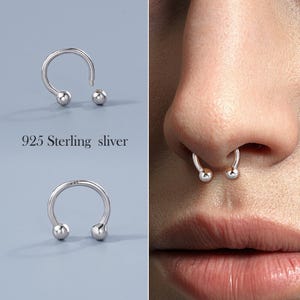 925 Sterling Silver Septum Ring, 16G 8mm Horseshoe, Minimalist Silver Hoop for Cartilage, Helix, Daith, Tragus Piercing, Unisex Body Jewelry