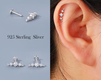 925 sterlingzilveren klimstekker – 16G 6 mm/8 mm CZ platte achterkant oorcrawler voor schelp, helix, kwab | Sprankelende zilveren sieraden, nikkelvrij