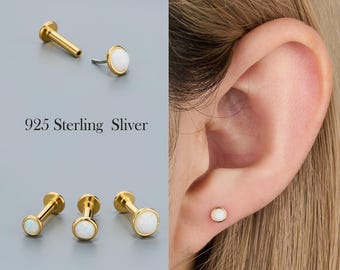 925 sterlingzilveren ring opaal oorbel – 16G 6 mm push-back stud, schelp, spiraal, neus, tragus, kwab