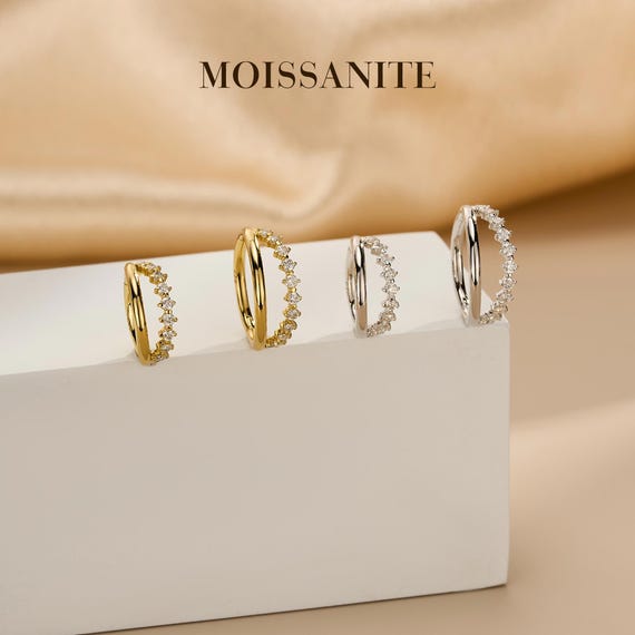 16G 8mm / 10mm Moissanite Earrings – 925 Sterling Silver Moissanite Double Clicker Hoop, Helix / Conch / Daith Piercing Jewelry, 1pc