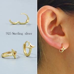 925 Sterling Silver Star Huggie Hoop Earrings • Tiny Hoop Earrings • Small hoop earring • Dainty Star hoops • Minimalist Earring • Gift Set