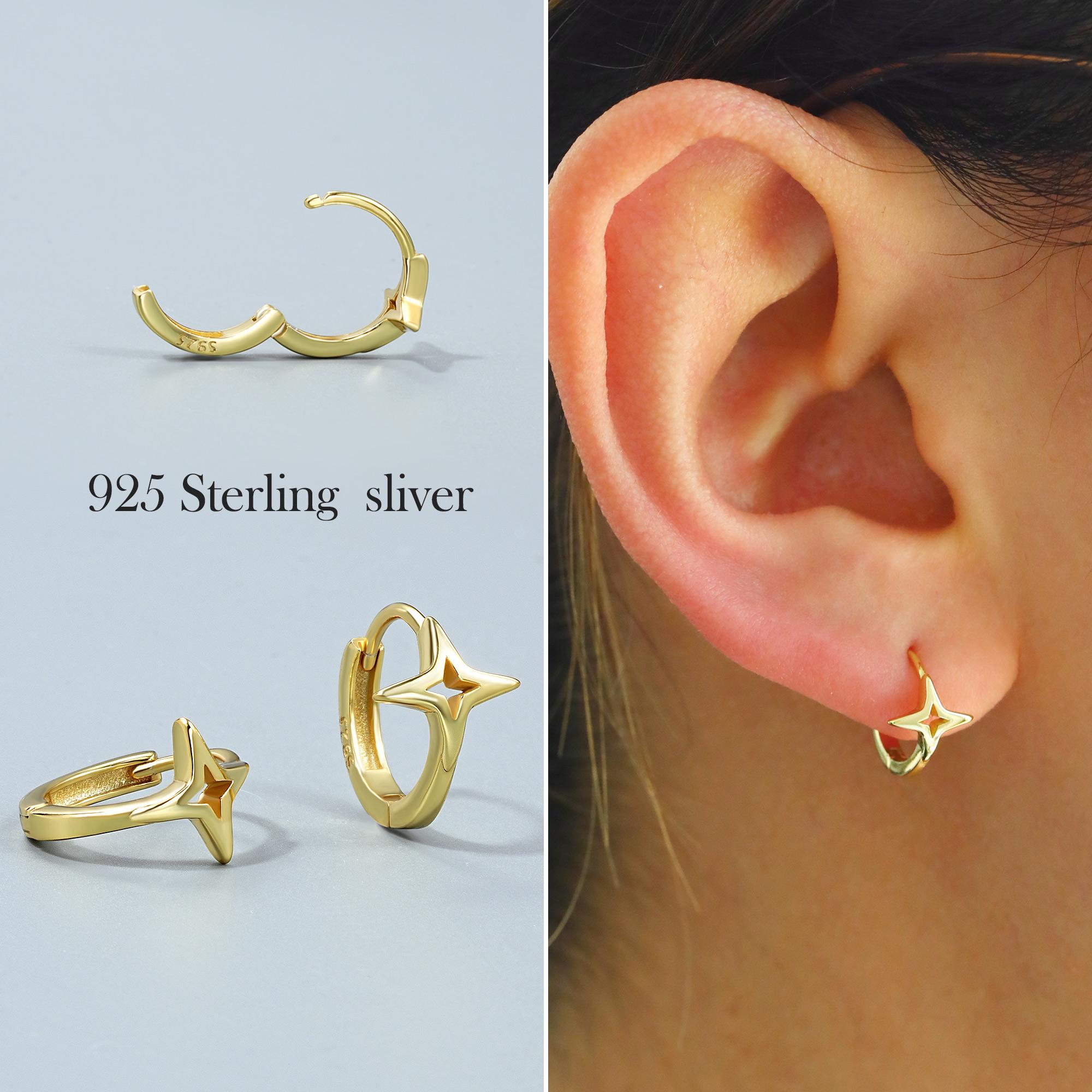 Pair of 925 Sterling Silver Star Huggie Hoop Earrings – Tiny Dainty Star Hoops – Minimalist Small Hoop Earrings – Perfect Gift Earring