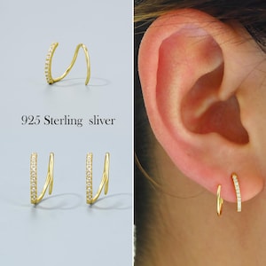 925 Sterling Silver Minimalist Spiral Hoop Earrings • Single Piercing Spiral Hoop Earrings • Double Hoop Twist Earrings • CZ Nose Ring •Gift