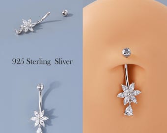 OUFER Piercing Nombril Titane 10/12/14/16mm - Barres Internes 14G/1.6mm Avec CZ Aqua - Bijoux Belly Piercing Hypoallergénique
