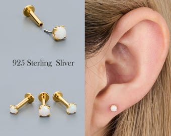 925 sterlingzilveren opaal oorknop | 16 g 6 mm schroefdraadloze punaise | Neus, kwab, kraakbeen, helix | Minimalistisch opaaloorbelcadeau