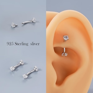 925 Sterling Silver 16G Curved Barbell, Internally Threaded on Both Ends, Rook, Daith, Cartilage, Vertical Labret, Eyebrow, Bridge Piercing