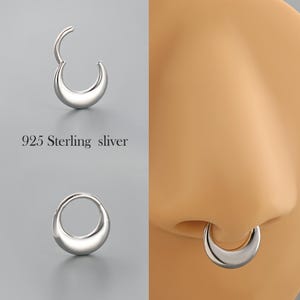 16G Thick Septum Ring | Chunky 925 Sterling Silver Moon Clicker | Hinged Daith Hoop | Faux Gauge Nose Ring | Silver Piercing Jewelry 1pc