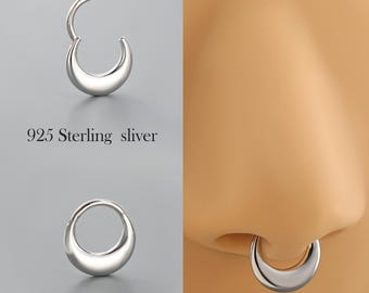 Piercing al setto spesso 16G / Piercing a forma di luna in argento sterling 925 massiccio / Cerchio con cerniera per daith / Piercing al naso finto / Piercing in argento 1 pezzo