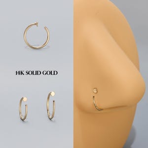 Kolczyki do nosa z litego złota 14K – 20G, 8 mm/10 mm, minimalistyczne, małe kolczyki do nosa do noszenia na co dzień, 1 szt.