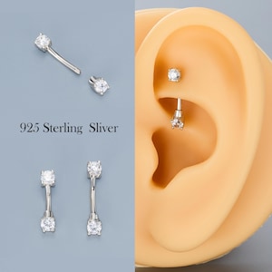 3 Stone Curved Cartilage Earring - Etsy