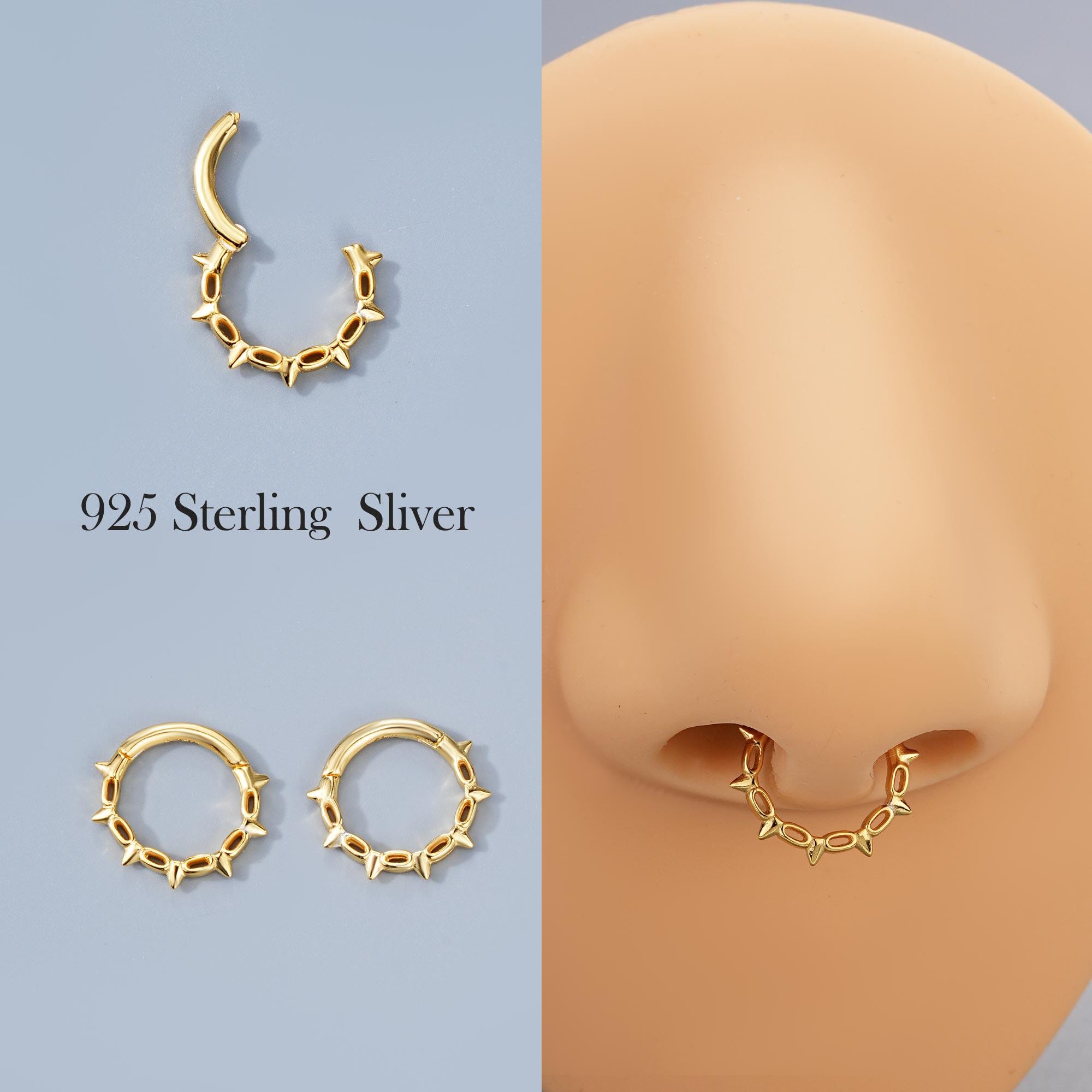 925 Sterling Silver Gold Spike Chain Septum Ring – 16G 8mm Hinged