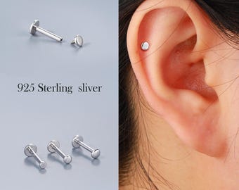 Kolczyk do ucha z gwintem wewnętrznym ze srebra próby 925 – 16G 6/8 mm, 2/2,5/3 mm, mały płaski dysk, kolczyk z płaskim tyłem z muszli/śruby/tragusu