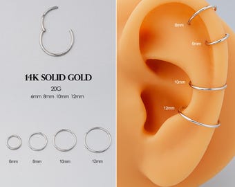 20G Solid 14K White Gold Simple Hoop Earring Mini Huggie Hoop for Cartilage/Daith/Earlobe/Tragus/Rook/Helix/Nose Classic White Gold Clicker