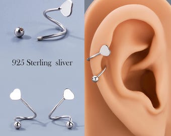 16G フラワー スパイラル 軟骨ピアス – 925 スターリングシルバー S字