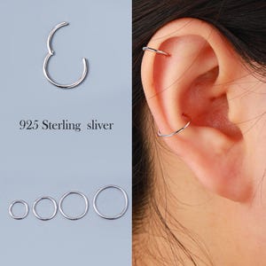 20G Minimalist Hoop Earrings – 6-12mm Hypoallergenic 925 Sterling Silver Clicker, Lobe/Helix/Daith/Inner Conch Earrings, Septum/Nose Rings
