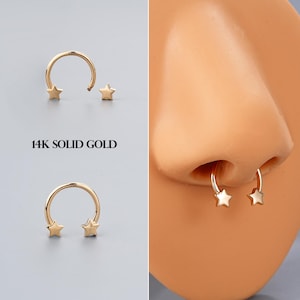 Anel de septo em forma de estrela de ouro sólido 16G 14K/joia de septo/piercing de septo/1 peça/brinco Daith/anel de ferradura/anel de cartilagem em estrela/presente para ela