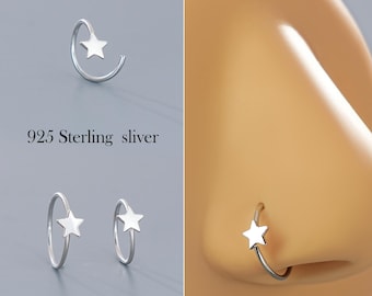Piercing al naso a forma di stella in argento Sterling 925 - Piercing al naso aperto regolabile da 20 g, piercing al naso da 8/10 mm, piccolo gioiello da piercing al naso a forma di stella, regalo, 1 pezzo