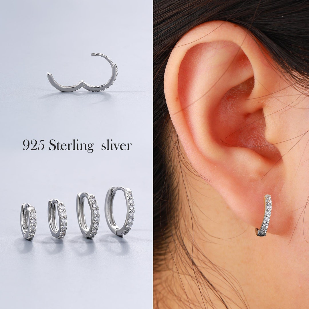 925 Sterling Silver Huggie Hoop Earrings Pave CZ Gems Silver Earrings 925-sterling-silver-huggie-hoop-earrings-pave-cz-gems-silver-earrings