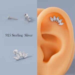 Argento Sterling 925 - Orecchino Labret Filettato Internamente 16G 8 mm, Orecchino Labret con Parte Posteriore Piatta per Cartilagine, Conca Interna, Elica, Orecchino Climber