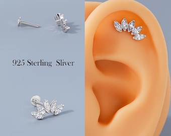 925 sterlingzilver: 16G 8 mm labret-knop met interne schroefdraad, labret-oorbel met platte achterkant voor kraakbeen, binnenschelp, helix, klimoorbel