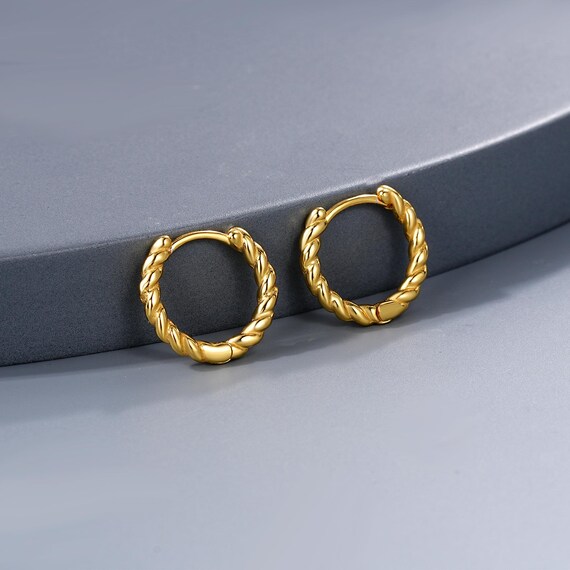 20G Gold Braided Hoop Earrings, 925 Sterling Silver, Minimalist Twisted  Design, Everyday Simple Silver Earrings, Dainty Chunky Huggie Hoops - Main Image