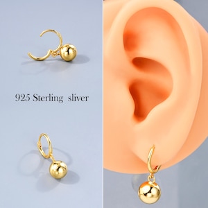 Pair of 925 Sterling Silver Earrings, 20G Gold Plated Ball Earrings, Leverback Hoops, Minimalist Gold Lobe Earrings, Nickel-Free Jewelry