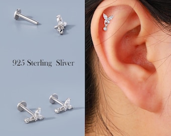 18g Orecchini a Bottone a Forma Di Farfalla Per Donneragazze Adolescenti Bambine Cartilagine Argento Sterling 925 Carino Trago Elica Ipoallergenico Piercing Gioielli Regali Per La Figlia Compleanno