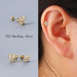 925 Sterling Silver 18G Butterfly Cartilage Stud – Ball End Threaded Earring for Lobe, Helix, Conch, or Flat Piercing, Dainty Silver Jewelry