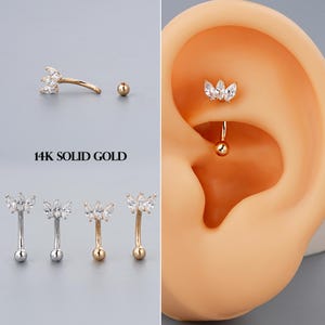 14K Solid Gold/White Gold Crown Eyebrow Barbell, 16G Gem CZ Crown Rook Curved Barbell Ring, Hypoallergenic Cartilage Jewelry, Exquisite gift