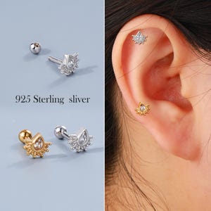 925 Sterling Silver Teardrop Cartilage Stud, 16G Gold/Silver Helix Earring, Tragus Jewelry, Conch Piercing, Upper Lobe Piercing, Gift Idea