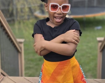 Girls African print Faux Wrap A-Line skirt with Hat