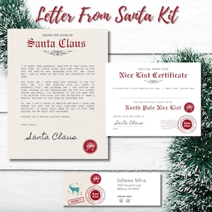 Carta de Papá Noel editable con descarga instantánea, certificado de lista de buenos deseos y etiquetas de envío, plantilla imprimible de carta de Papá Noel, plantilla de Canva