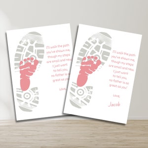 1. Vatertag Gedicht druckbare Kinder Fußabdruck Andenken Lehrer Eltern Ressourcen Handwerk Pre-K und Kindergarten Kinder Rosa Sofort Download