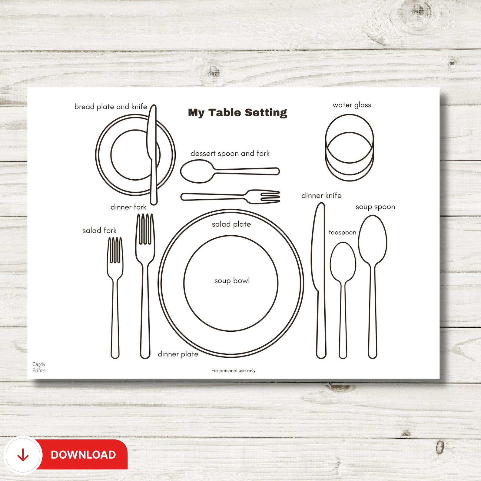 Table Setting Placemat Printable