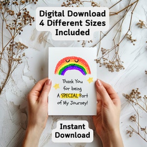 Cartões feitos à mão, obrigado, baixe arte de parede para impressão, cartão de agradecimento do professor arco-íris, download instantâneo