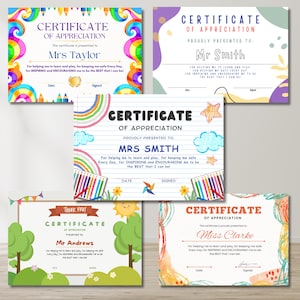 Teacher Appreciation Certificate Printable Wall Art Teacher Thank You Instant Download 5 Designs Included