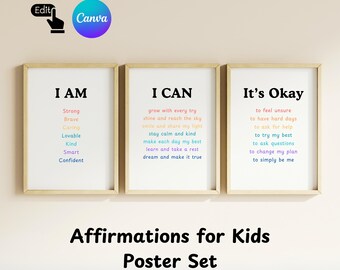 Customizable Kids Affirmations Poster Set: Classroom Decor (Digital Download)