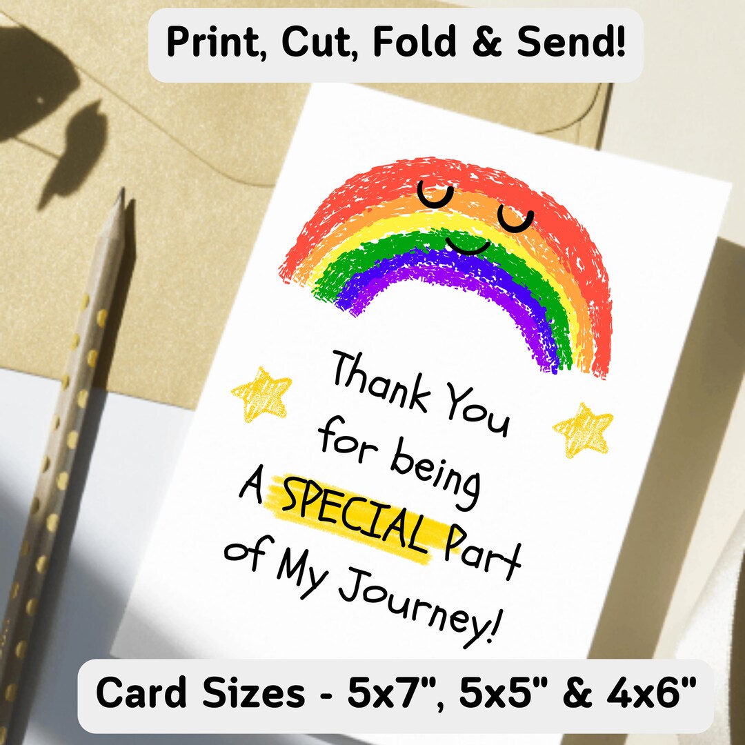 Rainbow Teacher Thank You Card Printable: End of School Gift (digital ...