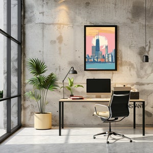 Chicago wall art, Trendy wall art print office or home decor instant download gift