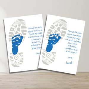 1. Vatertag Gedicht Druckbare Kinder Fußabdruck Andenken Lehrer Eltern Ressourcen Handwerk Pre-K und Kindergarten Kinder Blau Sofort Download