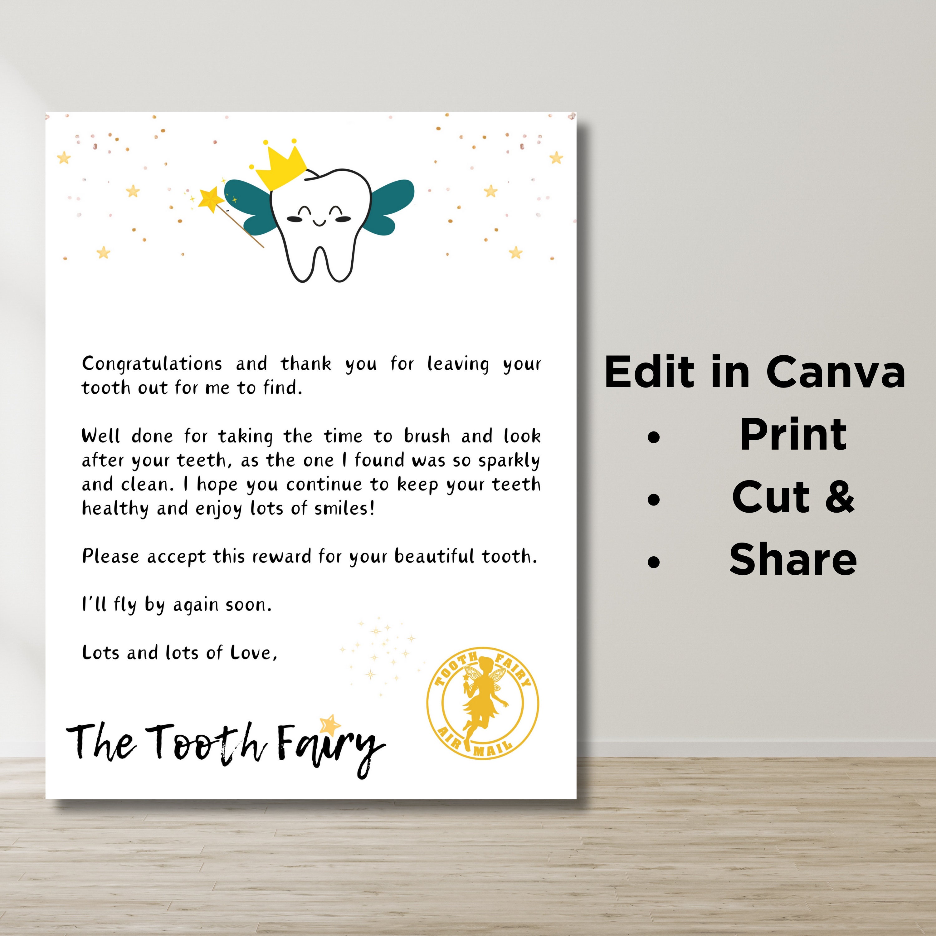 Personalized Tooth Fairy Letter Sent Within 48hrs Printable Digital ...